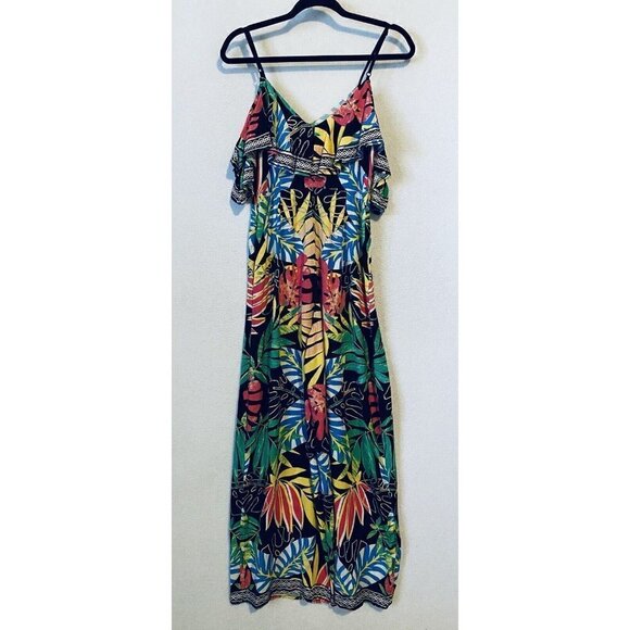 Flying Tomato Jumpsuit Womens Small Multicolor Tropical Ruffle Wide Leg Boho - Picture 5 of 7